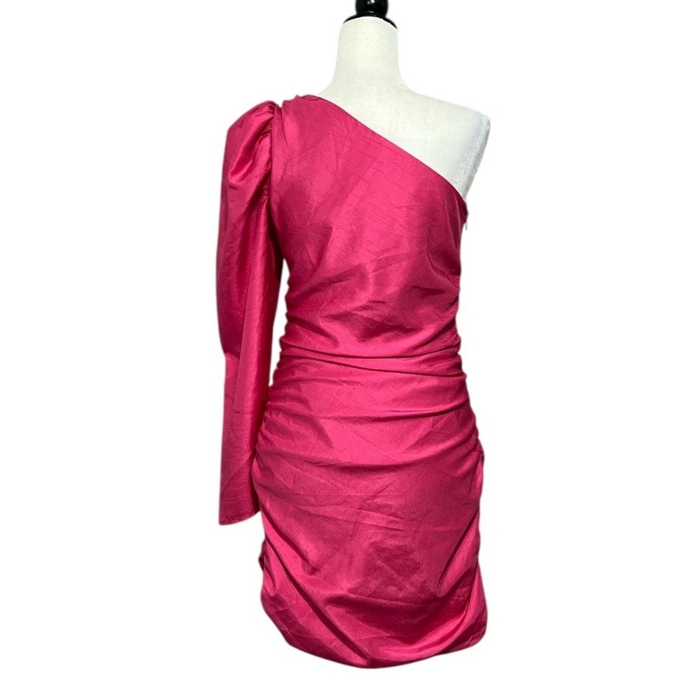 Aritzia WILFRED Rhapsody One Shoulder Long Sleeve Dress in Electron Fuchsia - Picture 6 of 16